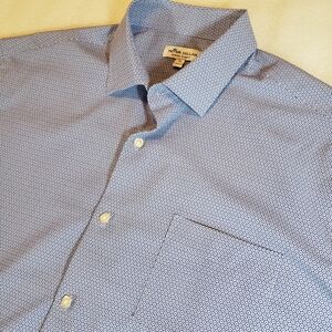 Peter Millar Mens Large Coryell Performance Poplin Sport Shirt Geometric SS Golf